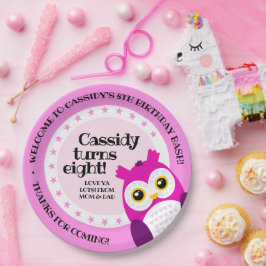 Cute Happy Birthday Girl Pink Owl Papieren Bordje