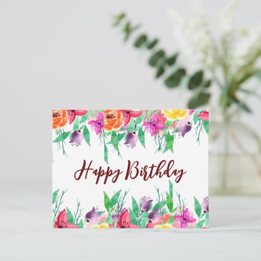 Cute Happy Birthday Kaart Floral Design Burgundy (Staand voorkant)