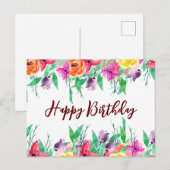 Cute Happy Birthday Kaart Floral Design Burgundy (Voorkant / Achterkant)