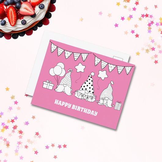 Cute Happy Birthday Kabouter Stempel Briefkaart