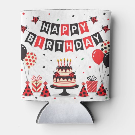 Cute Happy Birthday ladybug theme Blikjeskoeler (Voorkant)