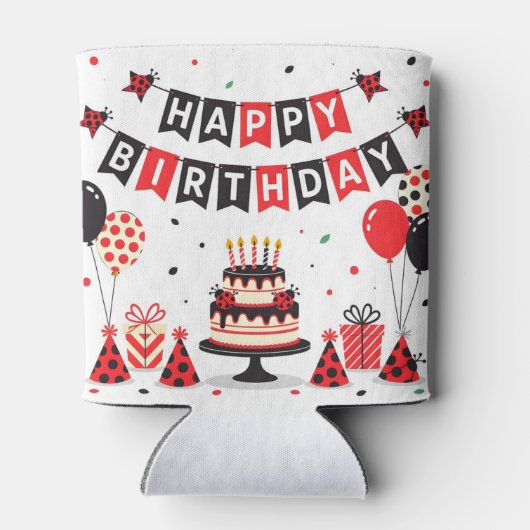 Cute Happy Birthday ladybug theme Blikjeskoeler (Achterkant)