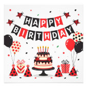 Cute Happy Birthday ladybug theme Foto Afdruk (Voorkant)