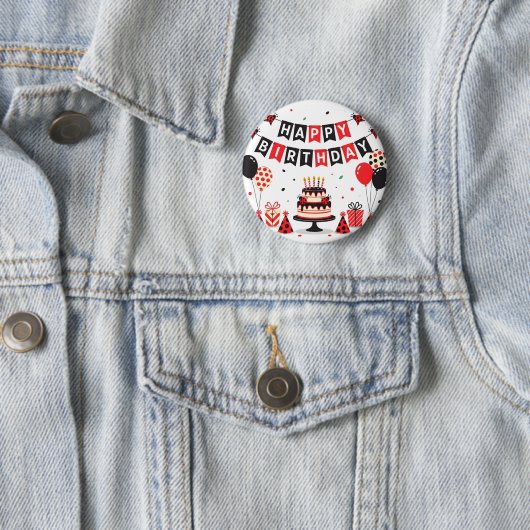 Cute Happy Birthday ladybug theme Ronde Button 5,7 Cm (In situ)