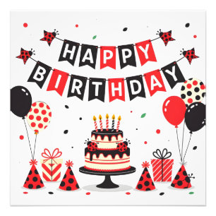 Cute Happy Birthday lieveheersbeestje thema Foto Afdruk