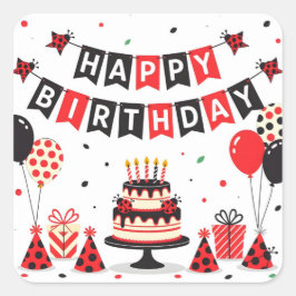 Cute Happy Birthday lieveheersbeestje thema Vierkante Sticker