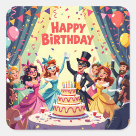 Cute Happy Birthday masquerade theme Vierkante Sticker