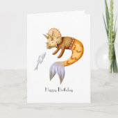 Cute Happy Birthday met Triceratops Mermaid Kaart (Voorkant)