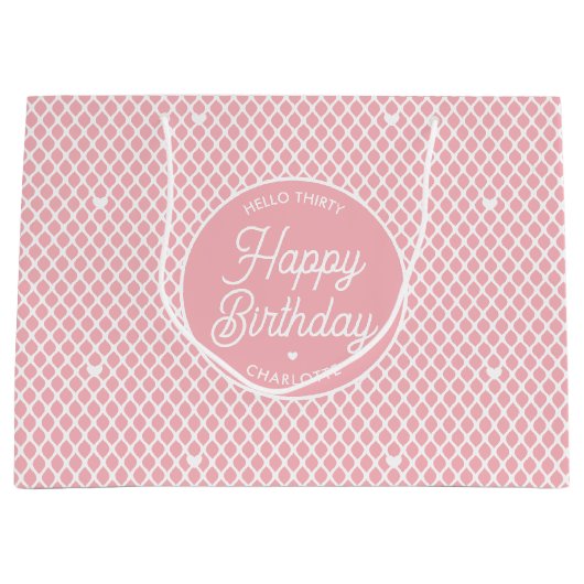 Cute Happy Birthday Name Any Age Pretty Pink Groot Cadeauzakje (Voorkant)
