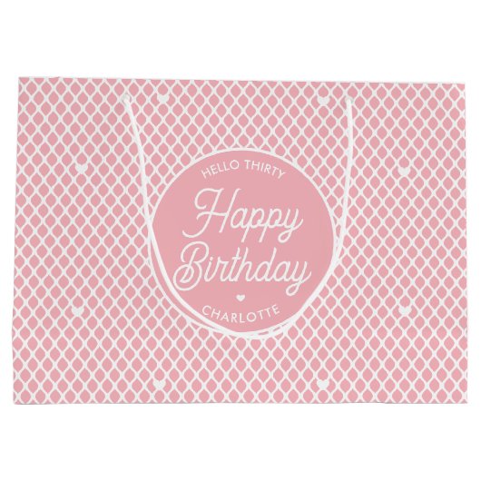 Cute Happy Birthday Name Any Age Pretty Pink Groot Cadeauzakje (Achterkant)