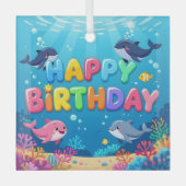 Cute Happy Birthday nautical dolphin Glas Ornament (Voorkant)