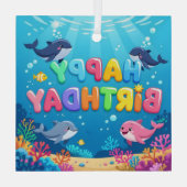 Cute Happy Birthday nautical dolphin Glas Ornament (Achterkant)