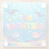 Cute Happy Birthday nautical dolphin Glazen Onderzetter (Achterkant)