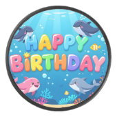 Cute Happy Birthday nautical dolphin Hockey Puck (Voorkant)
