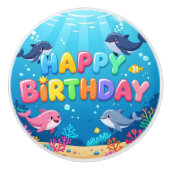 Cute Happy Birthday nautical dolphin Keramische Knop (Voorkant)