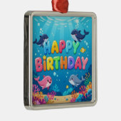 Cute Happy Birthday nautical dolphin Metalen Ornament (Rechts)