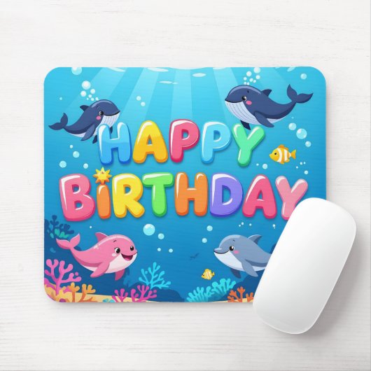 Cute Happy Birthday nautical dolphin Muismat (Met muis)