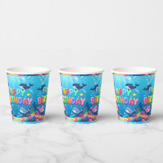 Cute Happy Birthday nautical dolphin Papieren Bekers