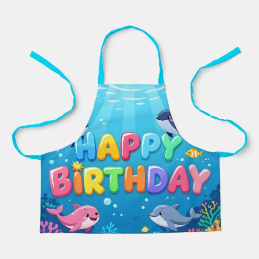 Cute Happy Birthday nautical dolphin Schort (Voorkant)