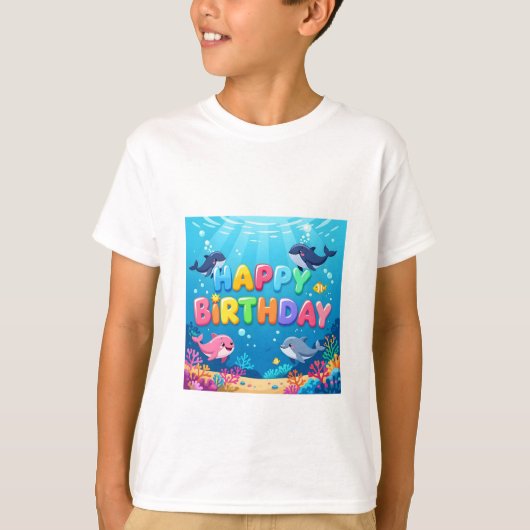 Cute Happy Birthday nautical dolphin T-shirt (Voorkant)