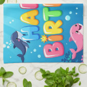 Cute Happy Birthday nautical dolphin Theedoek (Gevouwen)