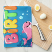 Cute Happy Birthday nautical dolphin Theedoek (Quarter Fold)