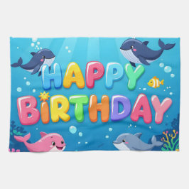 Cute Happy Birthday nautical dolphin Theedoek
