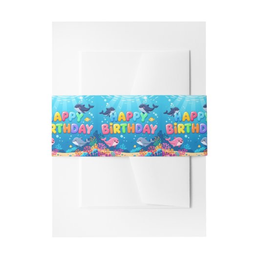 Cute Happy Birthday nautical dolphin Uitnodigingen Wikkel (Voorkant Voorbeeld)