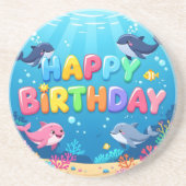Cute Happy Birthday nautical dolphin Zandsteen Onderzetter (Voorkant)