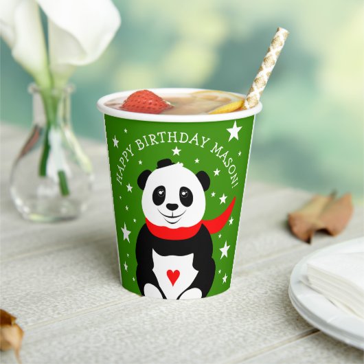 Cute Happy Birthday Panda met Bowler Pet & Scarf Papieren Bekers (Insitu)