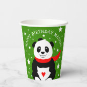 Cute Happy Birthday Panda met Bowler Pet & Scarf Papieren Bekers (Achterkant)