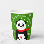 Cute Happy Birthday Panda met Bowler Pet & Scarf Papieren Bekers (Voorkant)