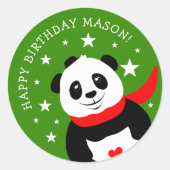 Cute Happy Birthday Panda met Bowler Pet & Scarf Ronde Sticker (Voorkant)
