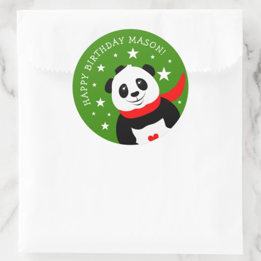 Cute Happy Birthday Panda met Bowler Pet & Scarf Ronde Sticker (Tas)
