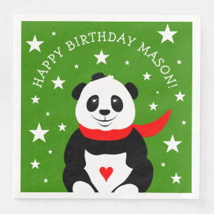 Cute Happy Birthday Panda met Bowler Pet & Scarf Servet