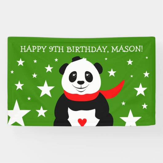 Cute Happy Birthday Panda met Bowler Pet & Scarf Spandoek (Horizontaal)