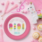 Cute Happy Birthday Popsightparty Colorful roze Papieren Bordje (Feest)