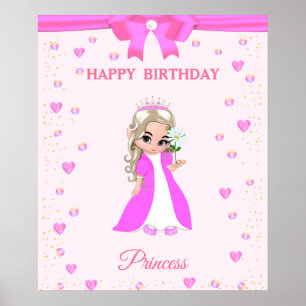 Cute Happy Birthday Princess & Pareltjes op roze P Poster