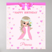 Cute Happy Birthday Princess & Pareltjes op roze P Poster (Voorkant)