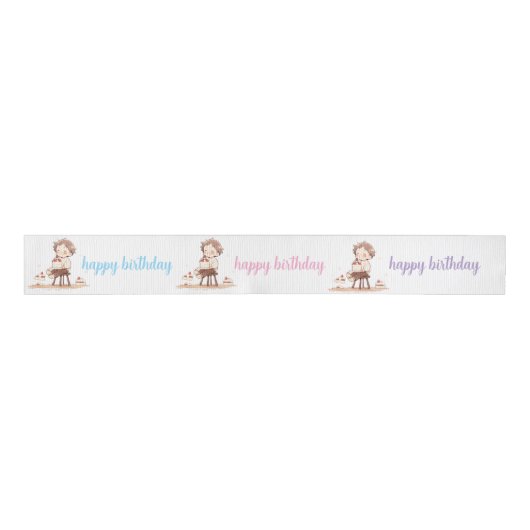 Cute Happy Birthday Ribbon – Cartoon Birthday Deco Grosgrain Lint (Voorkant)