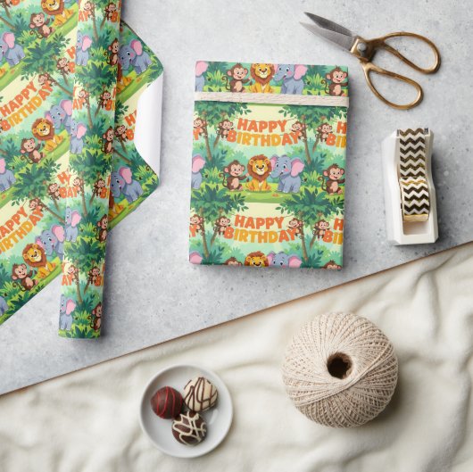 Cute Happy Birthday safari theme Cadeaupapier (Crafts)