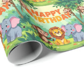 Cute Happy Birthday safari theme Cadeaupapier (Rol Hoek)
