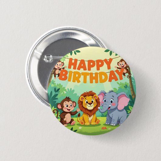 Cute Happy Birthday safari theme Ronde Button 5,7 Cm (Voorkant /achterkant)