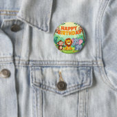 Cute Happy Birthday safari theme Ronde Button 5,7 Cm (In situ)