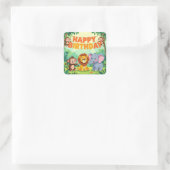 Cute Happy Birthday safari theme Vierkante Sticker (Tas)