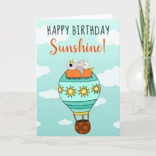 Cute Happy Birthday Sunshine Bird Illustration Kaart
