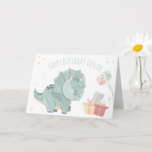 Cute Happy Birthday Waterverf Dinosaur Twee jaar Kaart (Kleine Plant)