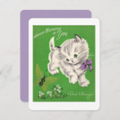 Cute  Happy Birthday White Kitten Feestdagenkaart (Voorkant / Achterkant)