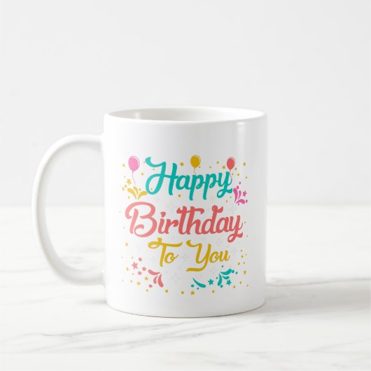 Cute Happy Birthday word art add monogram Koffiemok (Links)
