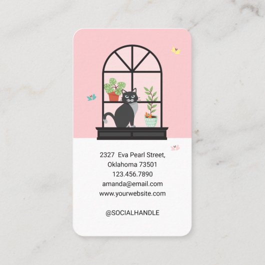 Cute Happy Black Cat op Window Sill Pet Sitting Visitekaartje (Achterkant)